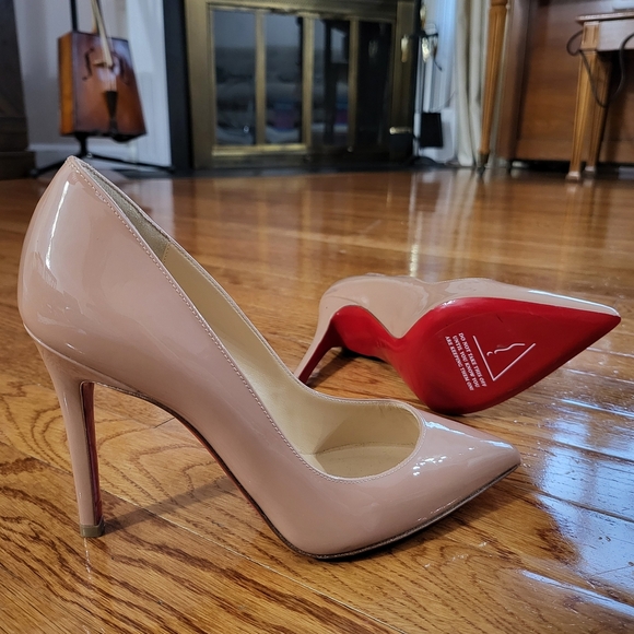 Christian Louboutin Shoes - Christian Louboutin Nude Patent Heels with Red Soles